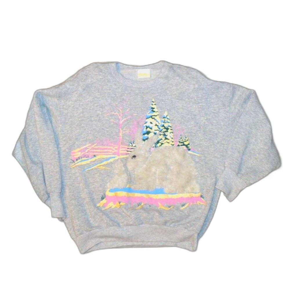 Kawaii Vintage Kittens Textured Bunny Rabbit Rainbow 80s 3D Cottage Sweatshirt
